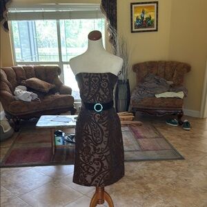 Melly M Brown Paisely Strapless Cocktail Prom Dress